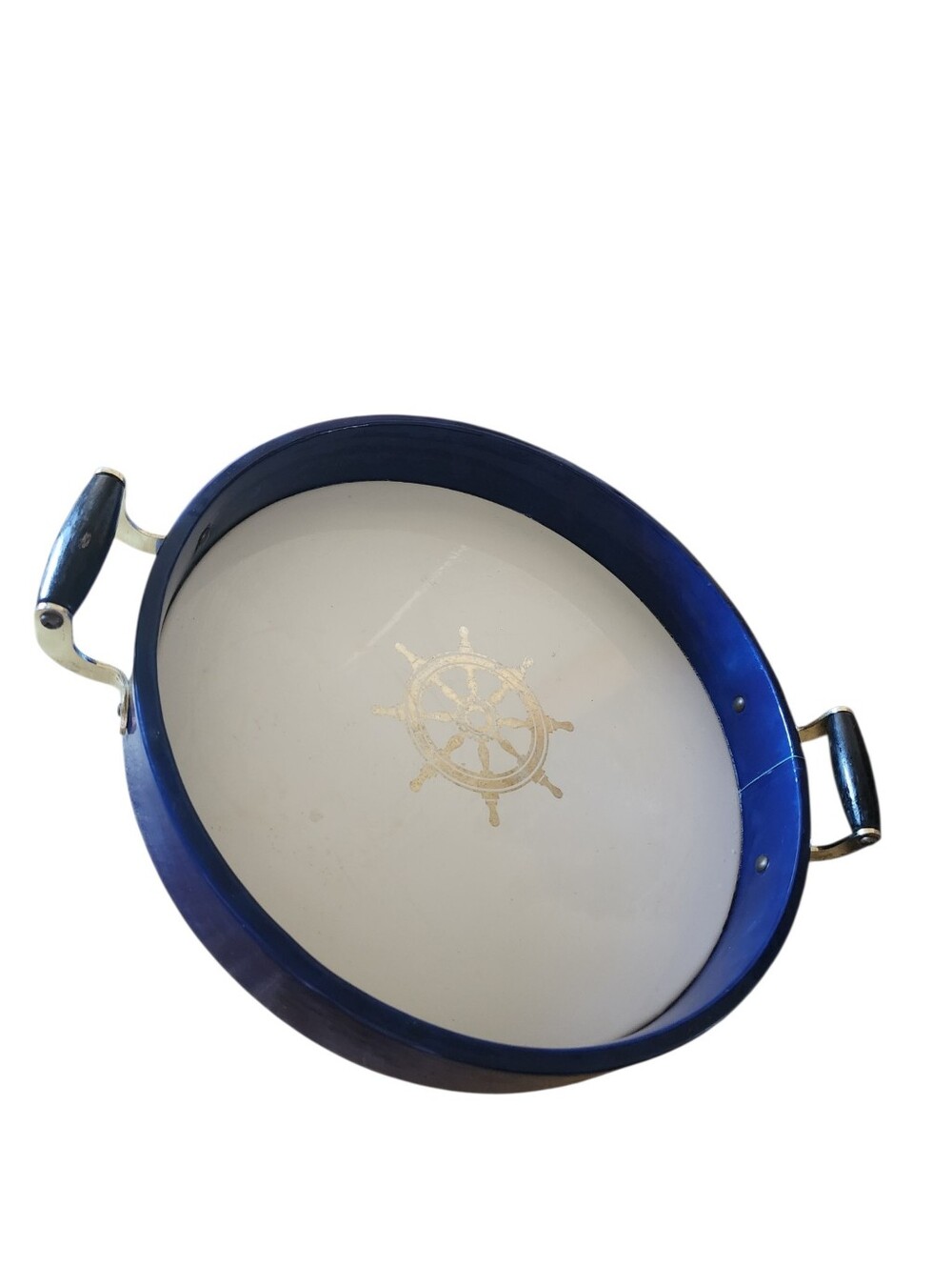 Vintage Kraftware Ship Captain Wheel Round Tray With Wood Handles